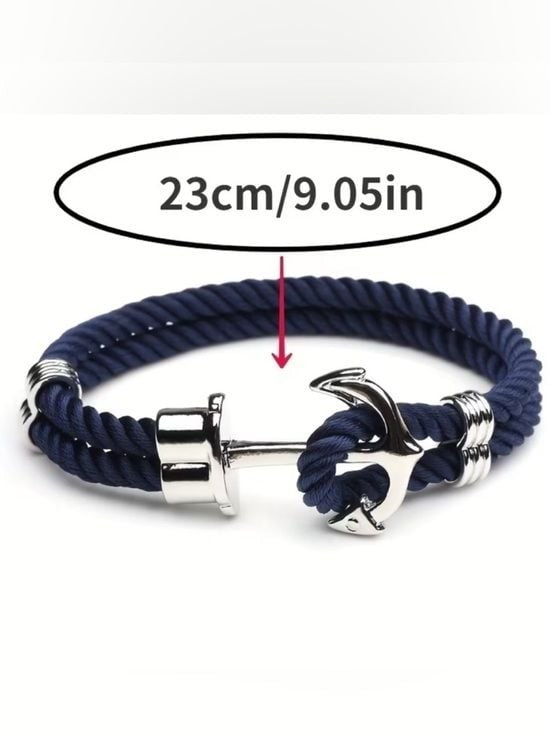 Men’s Black Nautical Rope Bracelet Silver Anchor Clasp Coastal Style