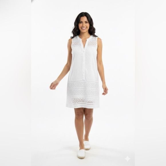ANN TAYLOR LOFT Sleeveless White Eyelet Tunic Dress Sz 6
