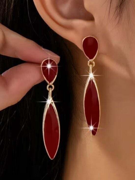 Red Gold-Tone Drop Earrings - Elegant Women’s Jewelry