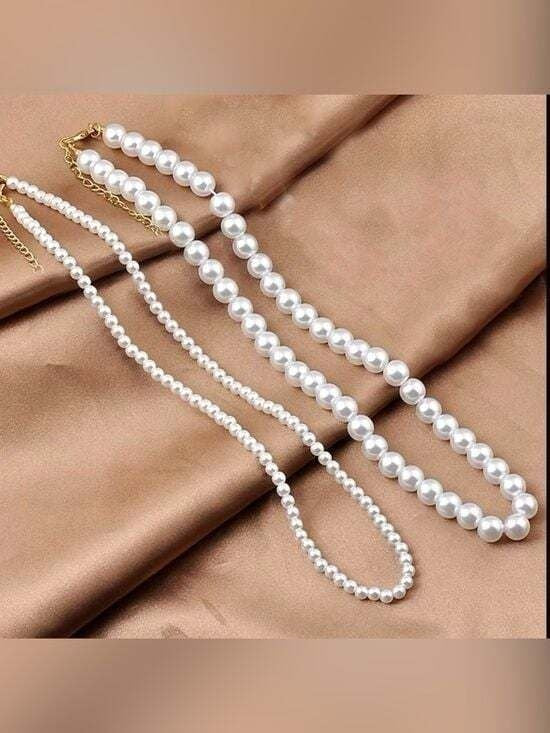 2 Classic Pearl Layered Necklace - Elegant White Pearls