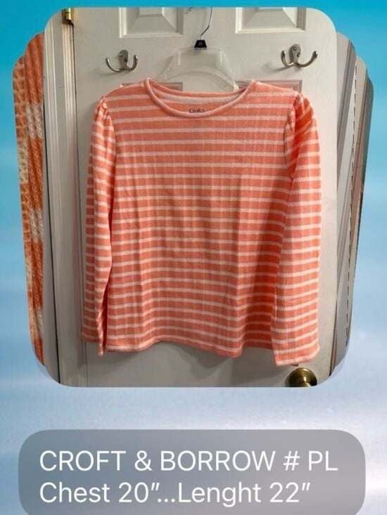 croft & barrow Peach and White Striped Long-Sleeve Tee Perite Large