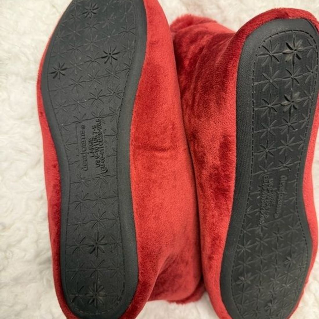 dearfoams Red Plush-Lined Slip-On Slippers Size L 9/10